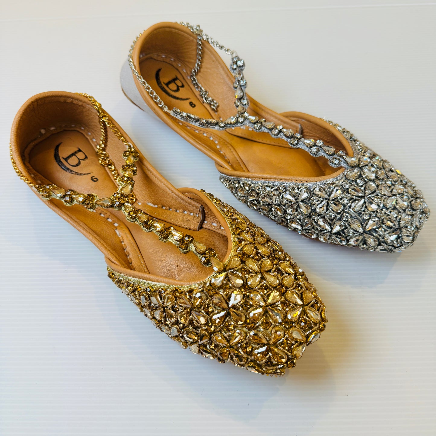 Bisma Handmade Khussa Mojri Indian Punjabi Jutti, Wedding Party Style Kohinoor (B11)