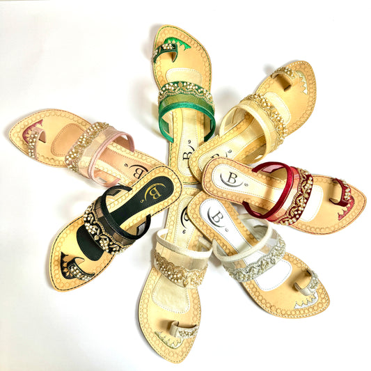 Bisma handmade embroidery toe post leather summer party wedding sandals Resham Sandals (B23)