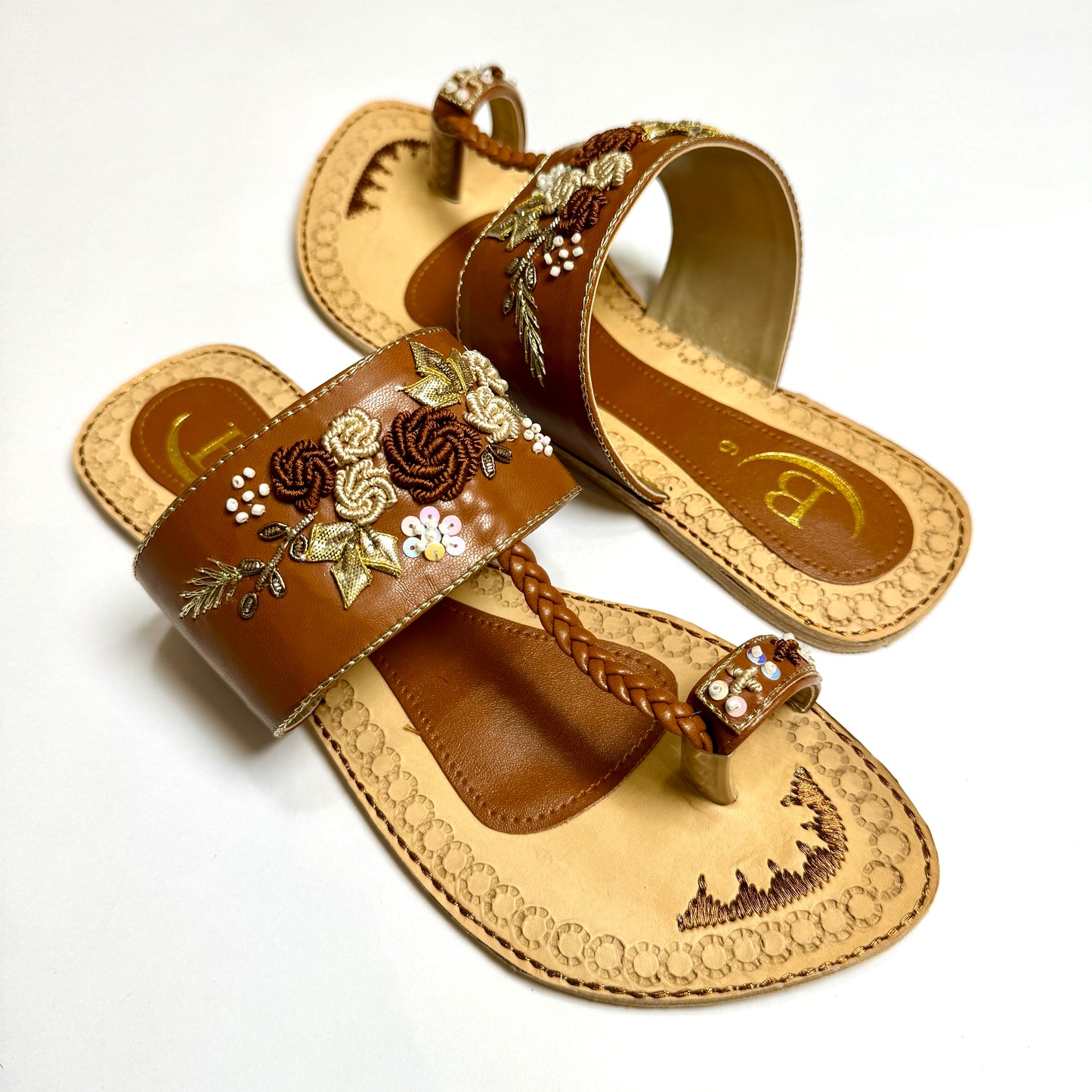 Bisma handmade embroidery toe post leather summer party wedding sandals Saanwri (B27)