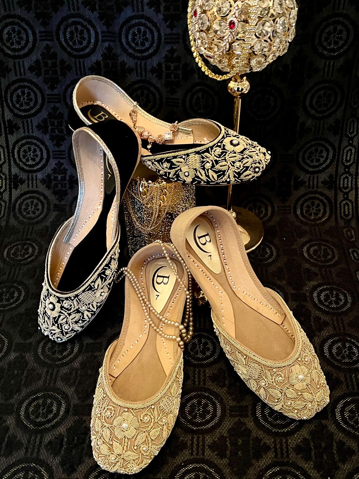 Bisma Handmade Khussa Mojri Indian Punjabi Jutti, Wedding Party Style Zari (B4)