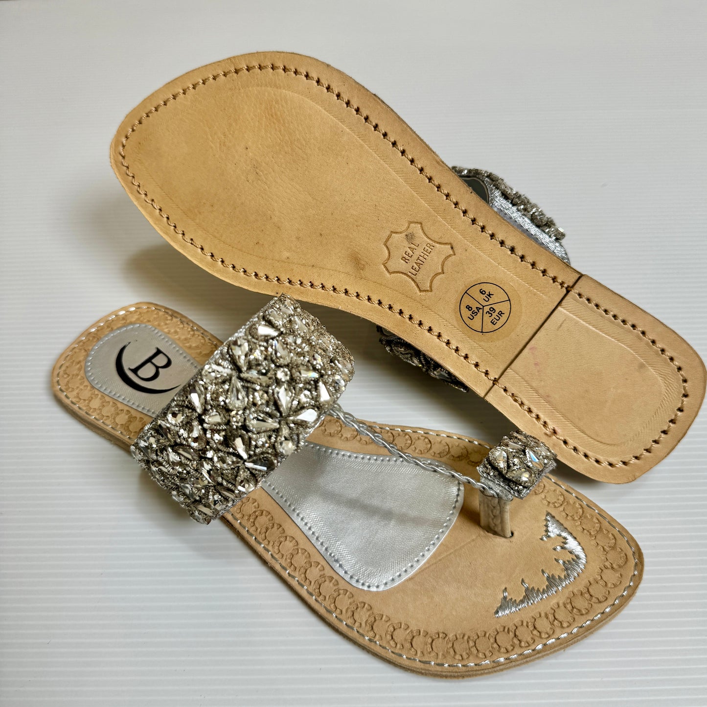 Bisma handmade embroidery toe post leather summer party wedding sandals Kohinoor Royale (B15)