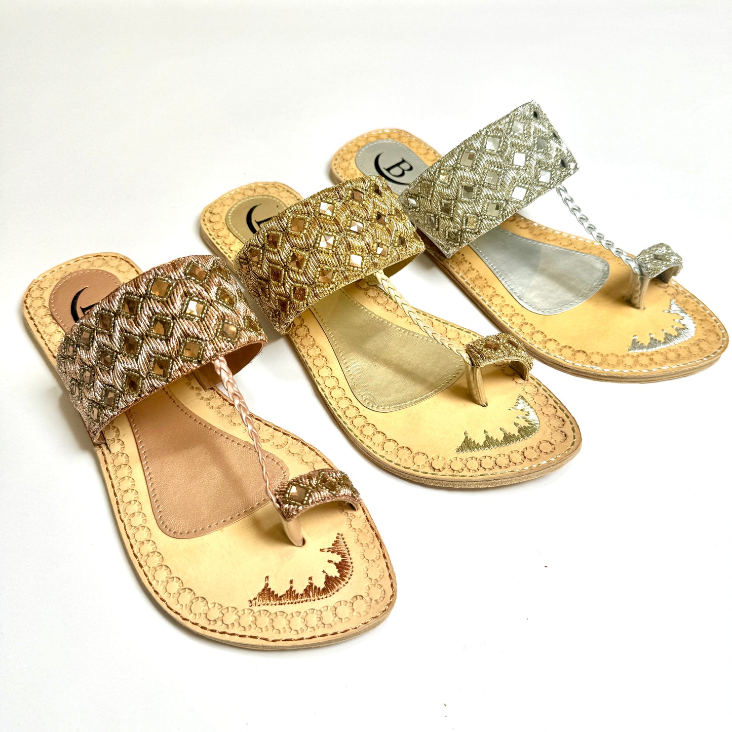 Bisma handmade embroidery toe post leather summer party wedding sandals Sitara (B22)