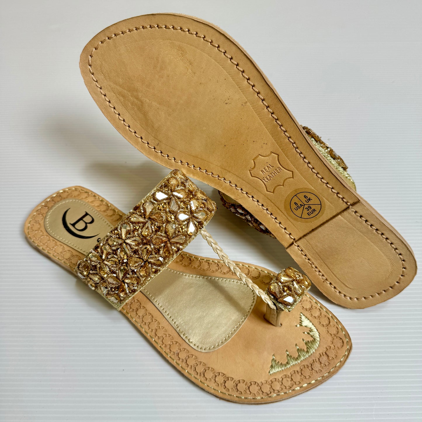 Bisma handmade embroidery toe post leather summer party wedding sandals Kohinoor Royale (B15)