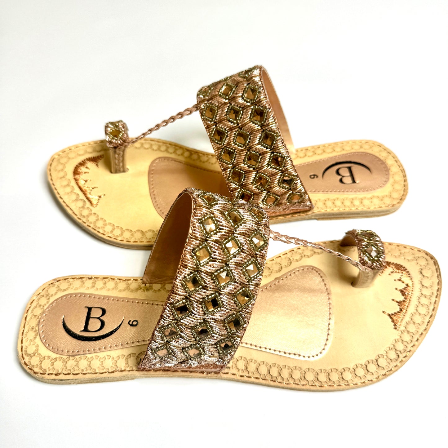 Bisma handmade embroidery toe post leather summer party wedding sandals Sitara (B22)