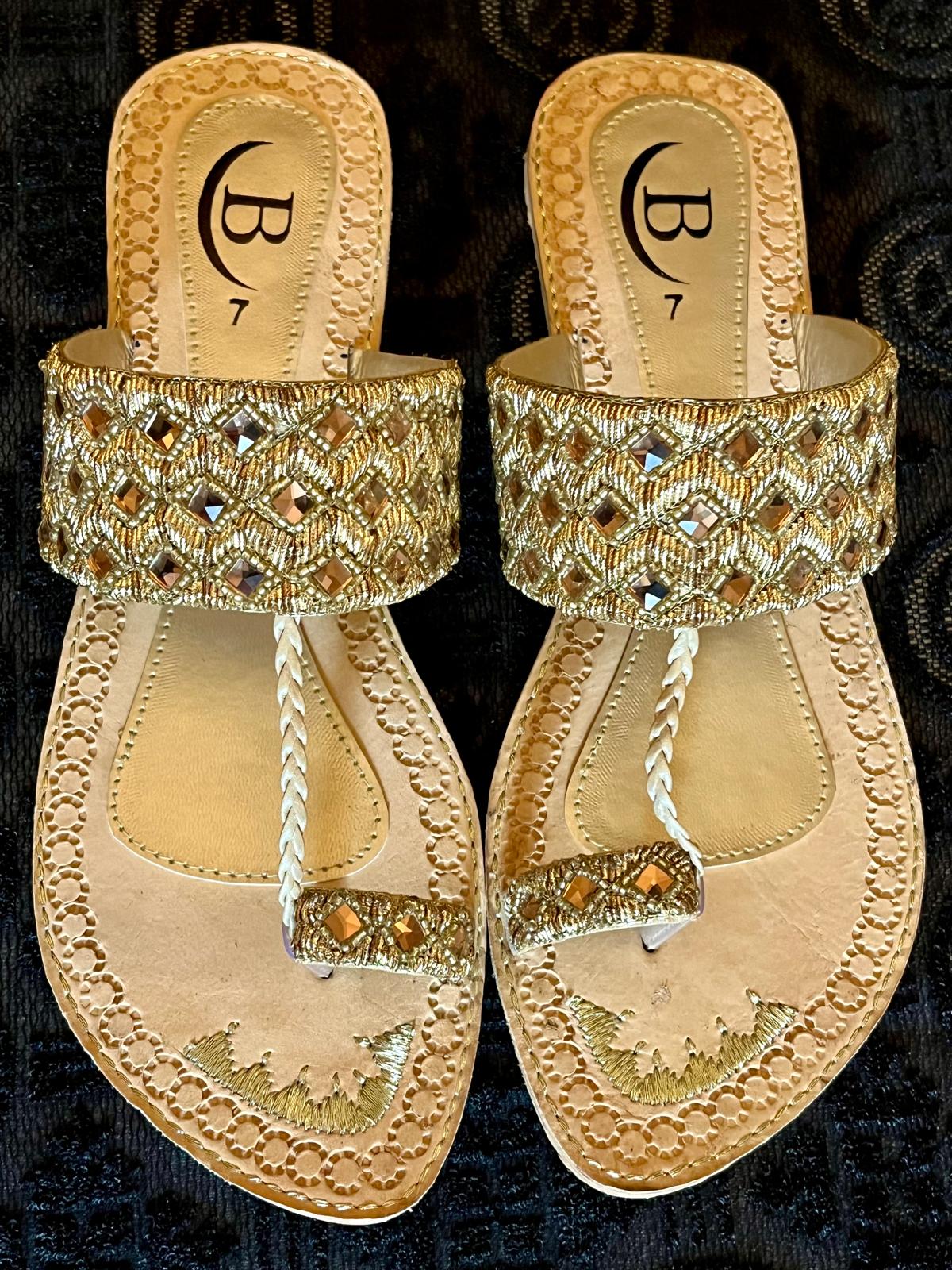 Bisma handmade embroidery toe post leather summer party wedding sandals Sitara (B22)