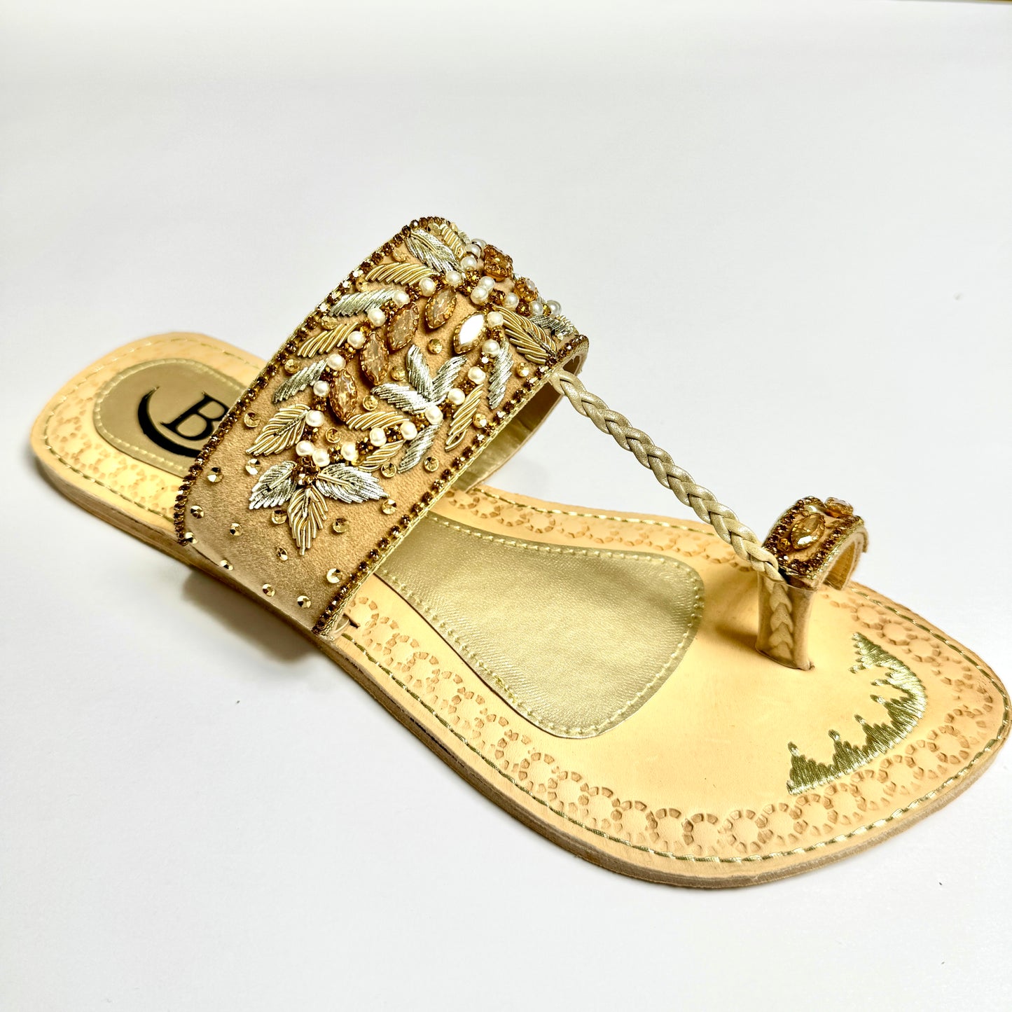 Bisma handmade embroidery toe post leather summer party wedding sandals Rang Mahaal (B18)