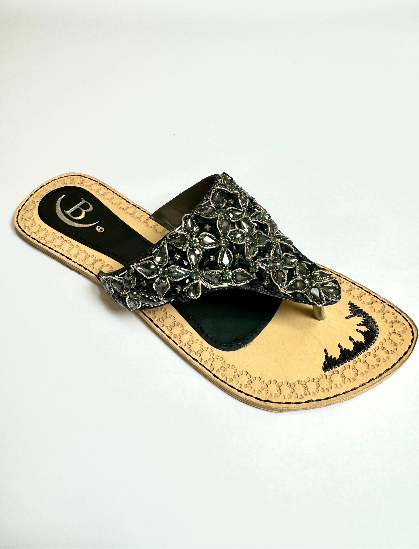 Bisma handmade embroidery toe post leather summer party wedding sandals Sheesha Mahal B19