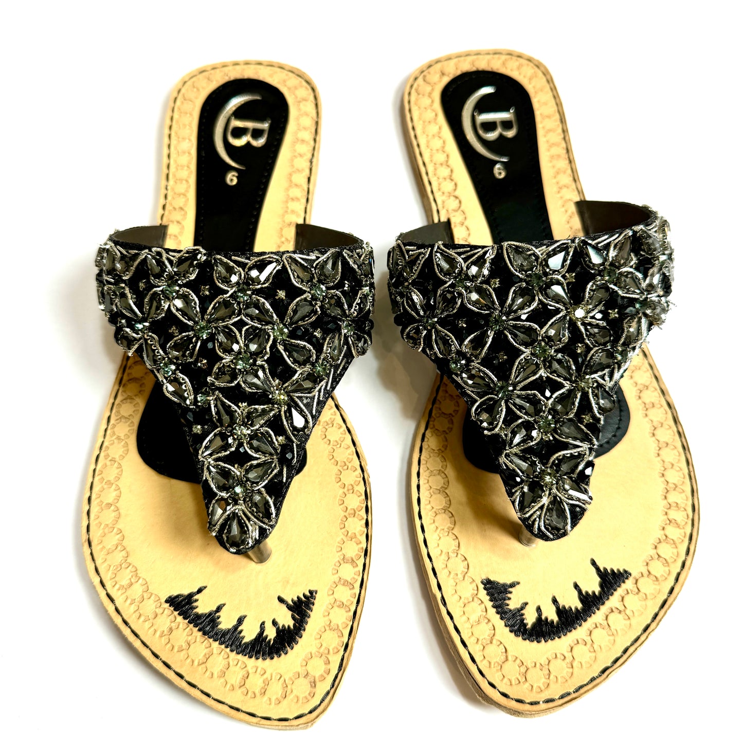 Bisma handmade embroidery toe post leather summer party wedding sandals Sheesha Mahal B19