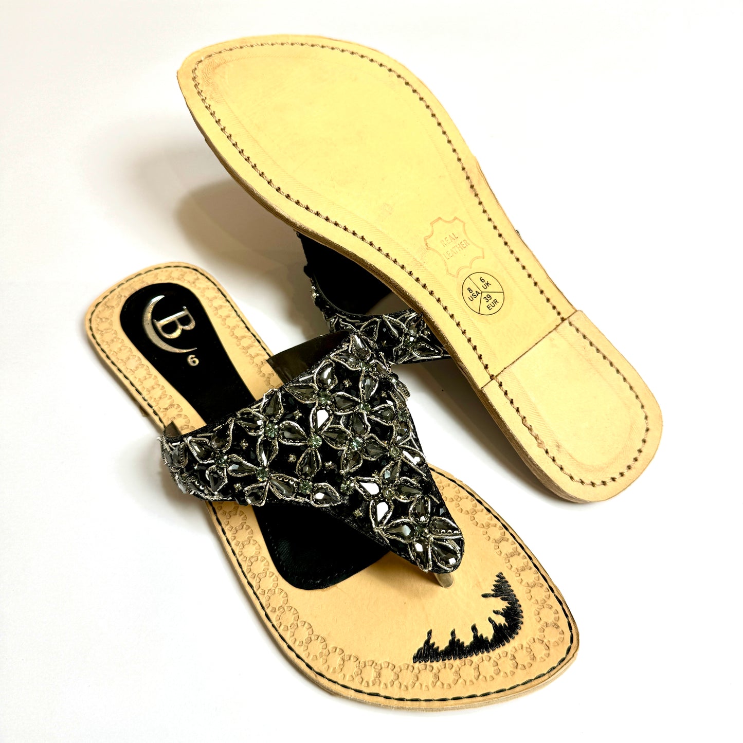 Bisma handmade embroidery toe post leather summer party wedding sandals Sheesha Mahal B19
