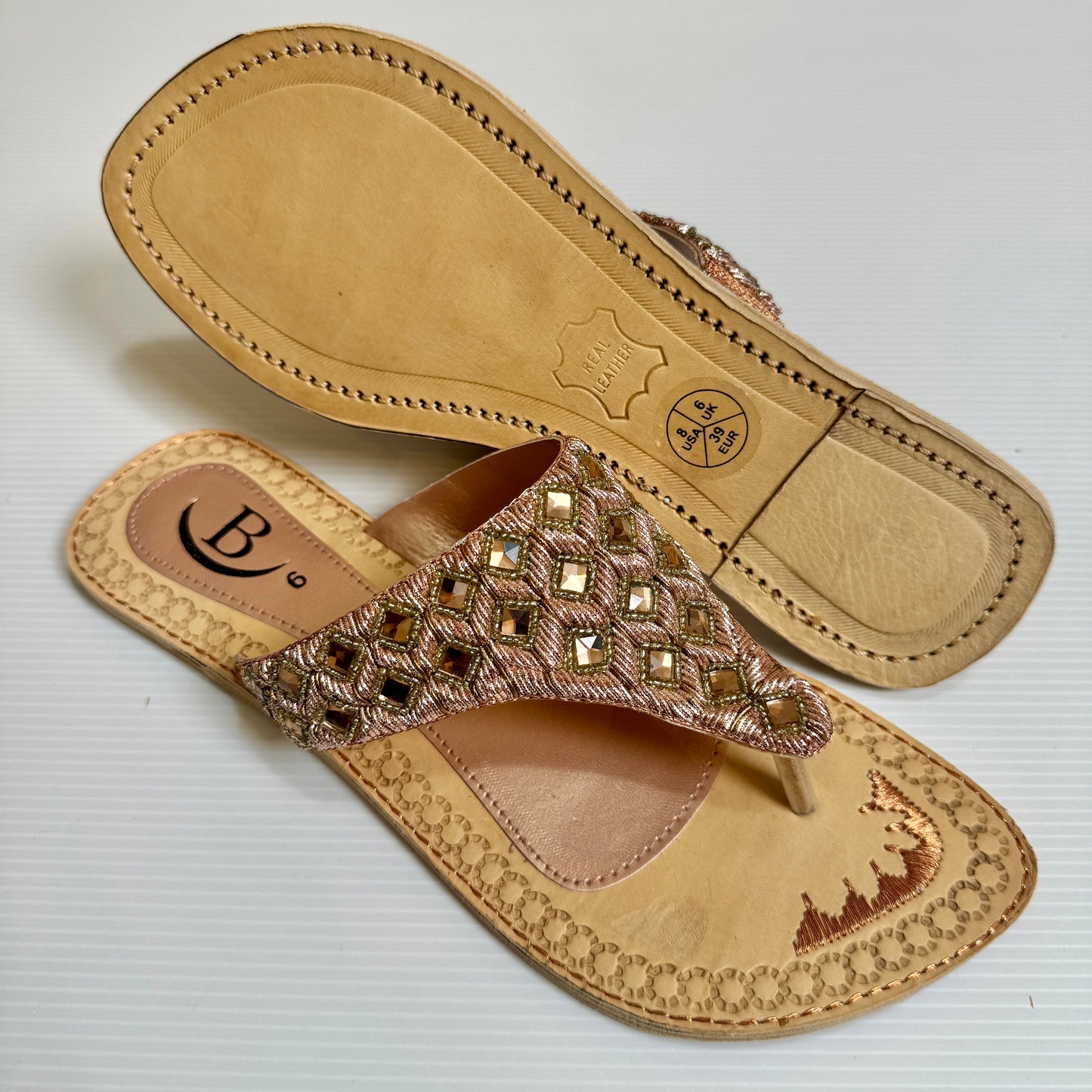 Bisma handmade embroidery toe post leather summer party wedding sandals Sitara V Sandal (B14)