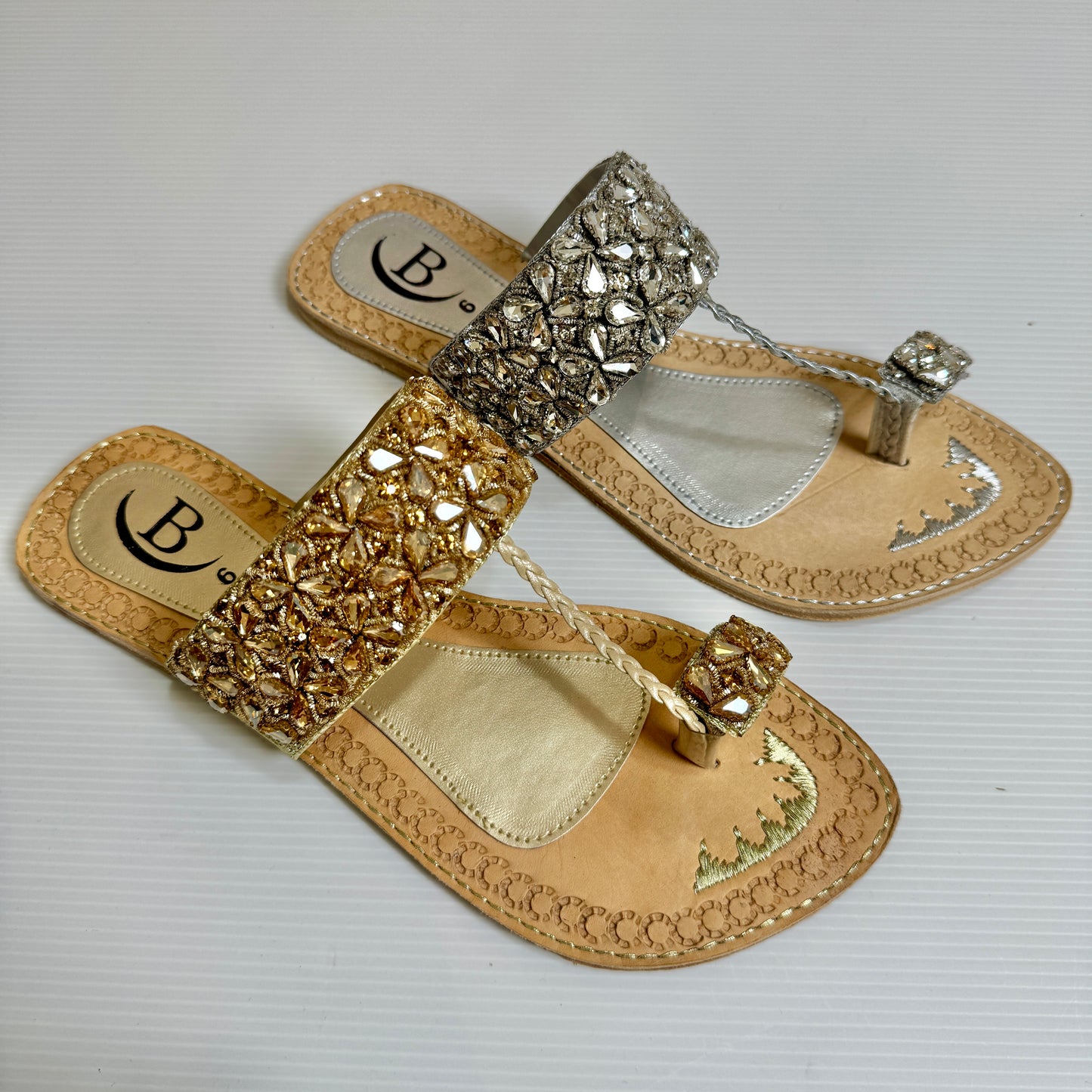 Bisma handmade embroidery toe post leather summer party wedding sandals Kohinoor Royale (B15)