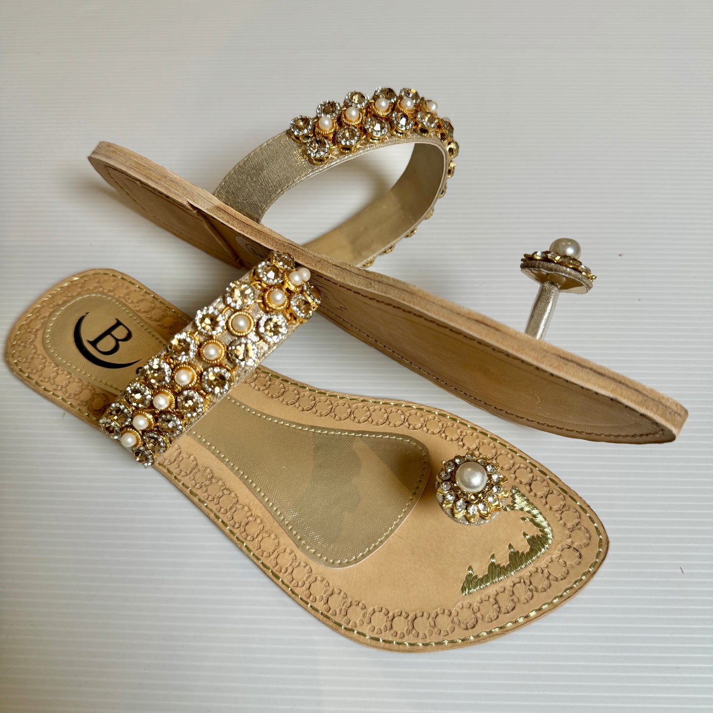 Bisma handmade embroidery toe post leather summer party wedding sandals Dilruba (B13)