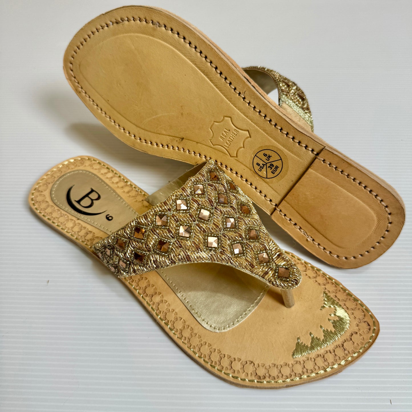 Bisma handmade embroidery toe post leather summer party wedding sandals Sitara V Sandal (B14)