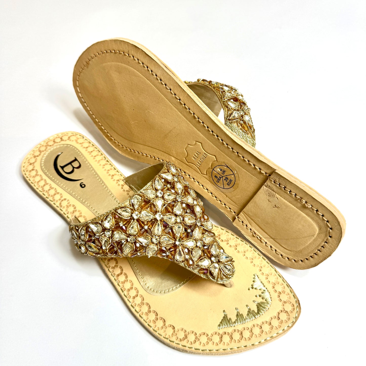 Bisma handmade embroidery toe post leather summer party wedding sandals Sheesha Mahal B19