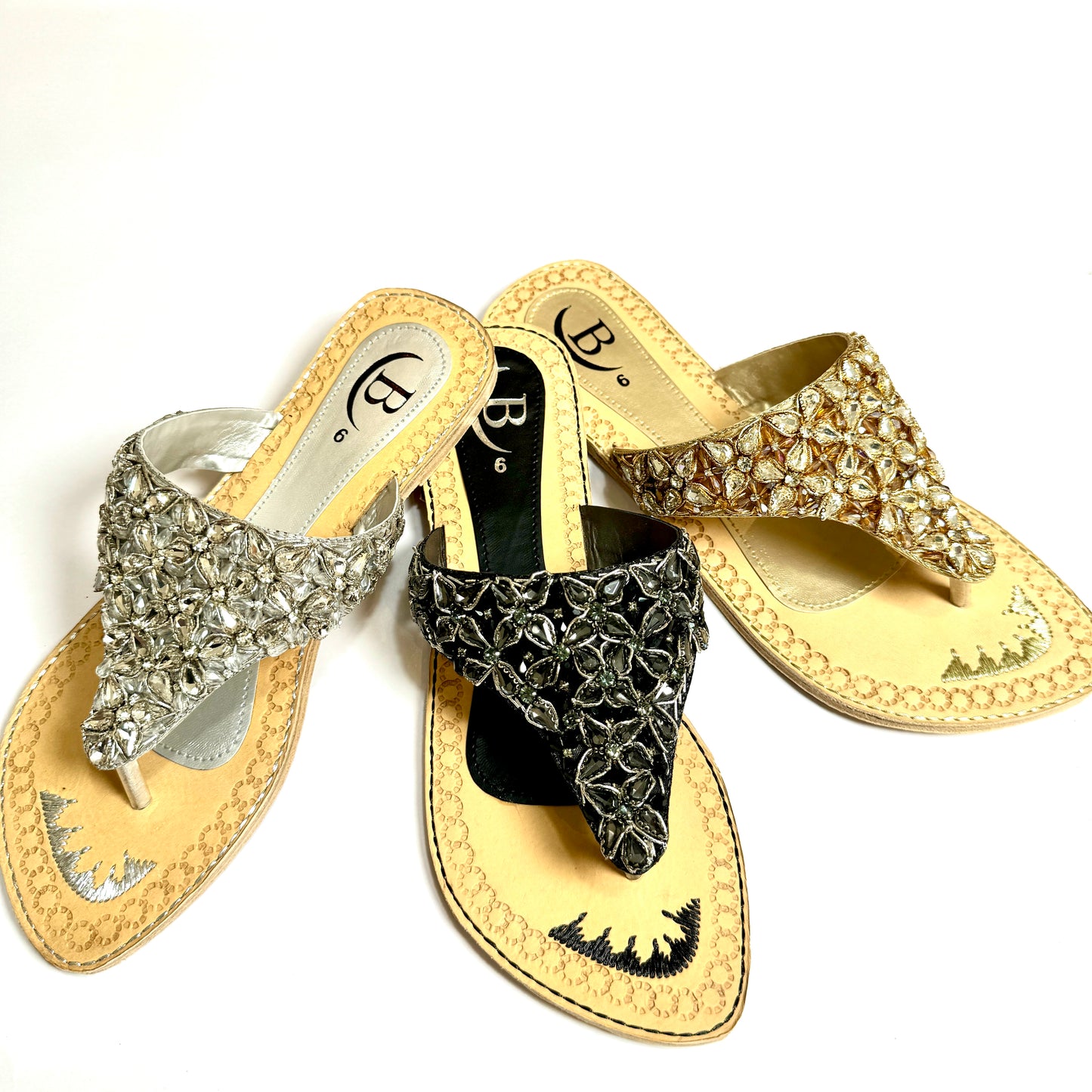 Bisma handmade embroidery toe post leather summer party wedding sandals Sheesha Mahal B19