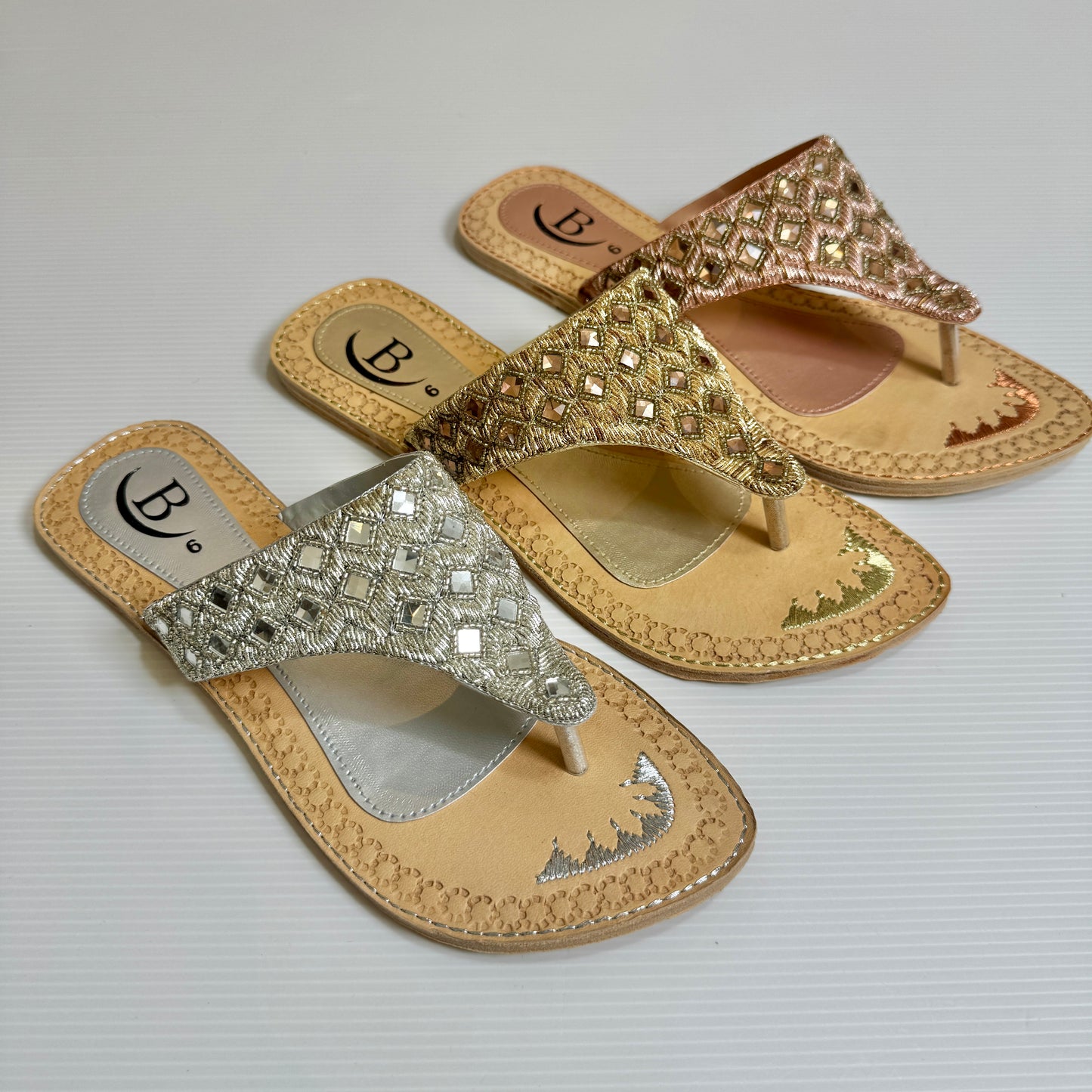 Bisma handmade embroidery toe post leather summer party wedding sandals Sitara V Sandal (B14)