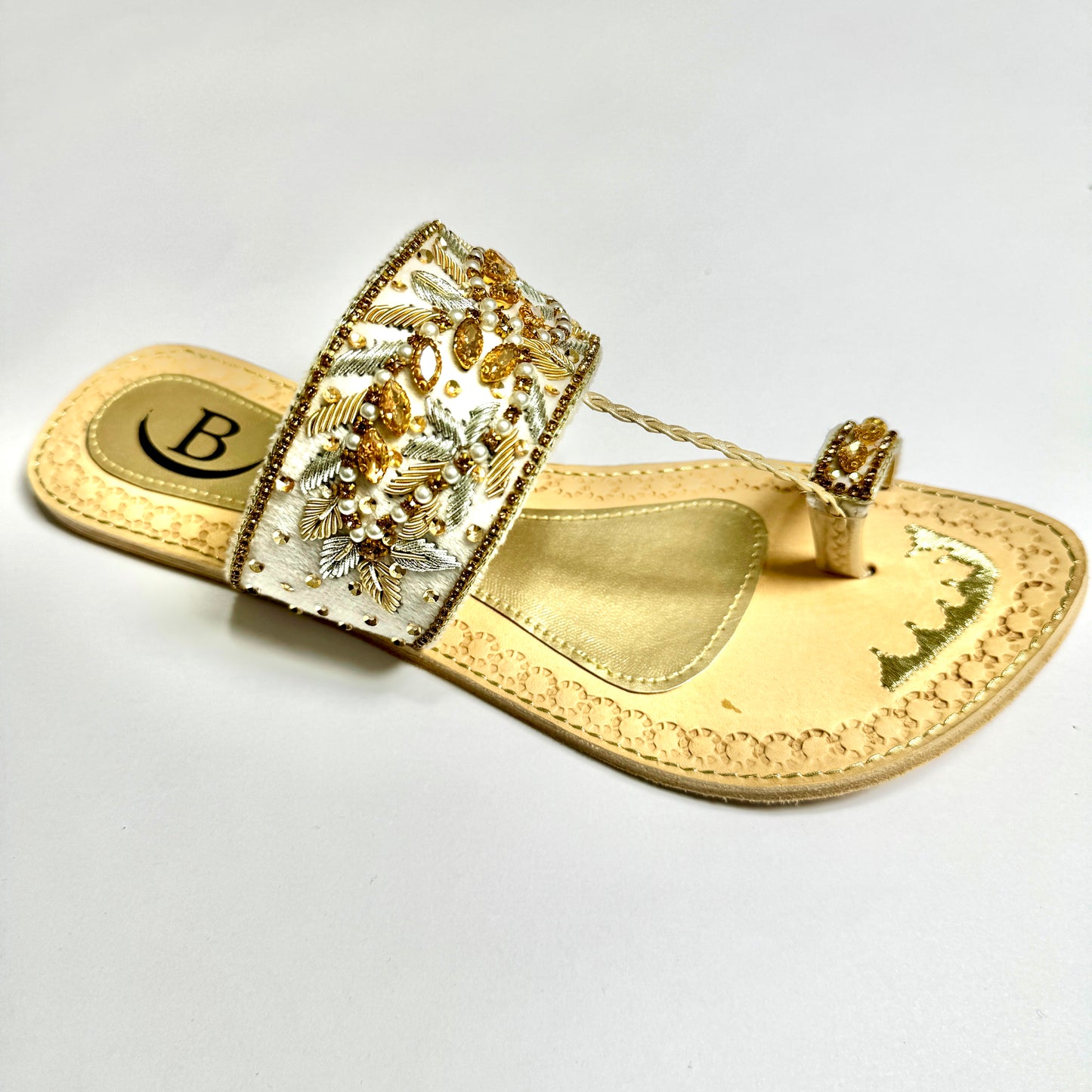 Bisma handmade embroidery toe post leather summer party wedding sandals Rang Mahaal (B18)