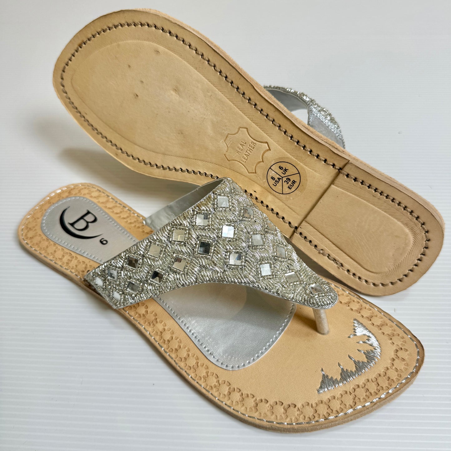 Bisma handmade embroidery toe post leather summer party wedding sandals Sitara V Sandal (B14)