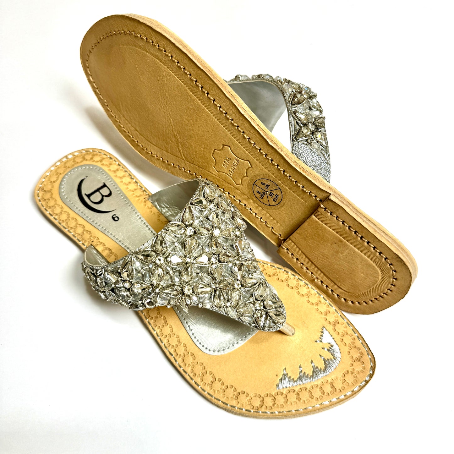 Bisma handmade embroidery toe post leather summer party wedding sandals Sheesha Mahal B19