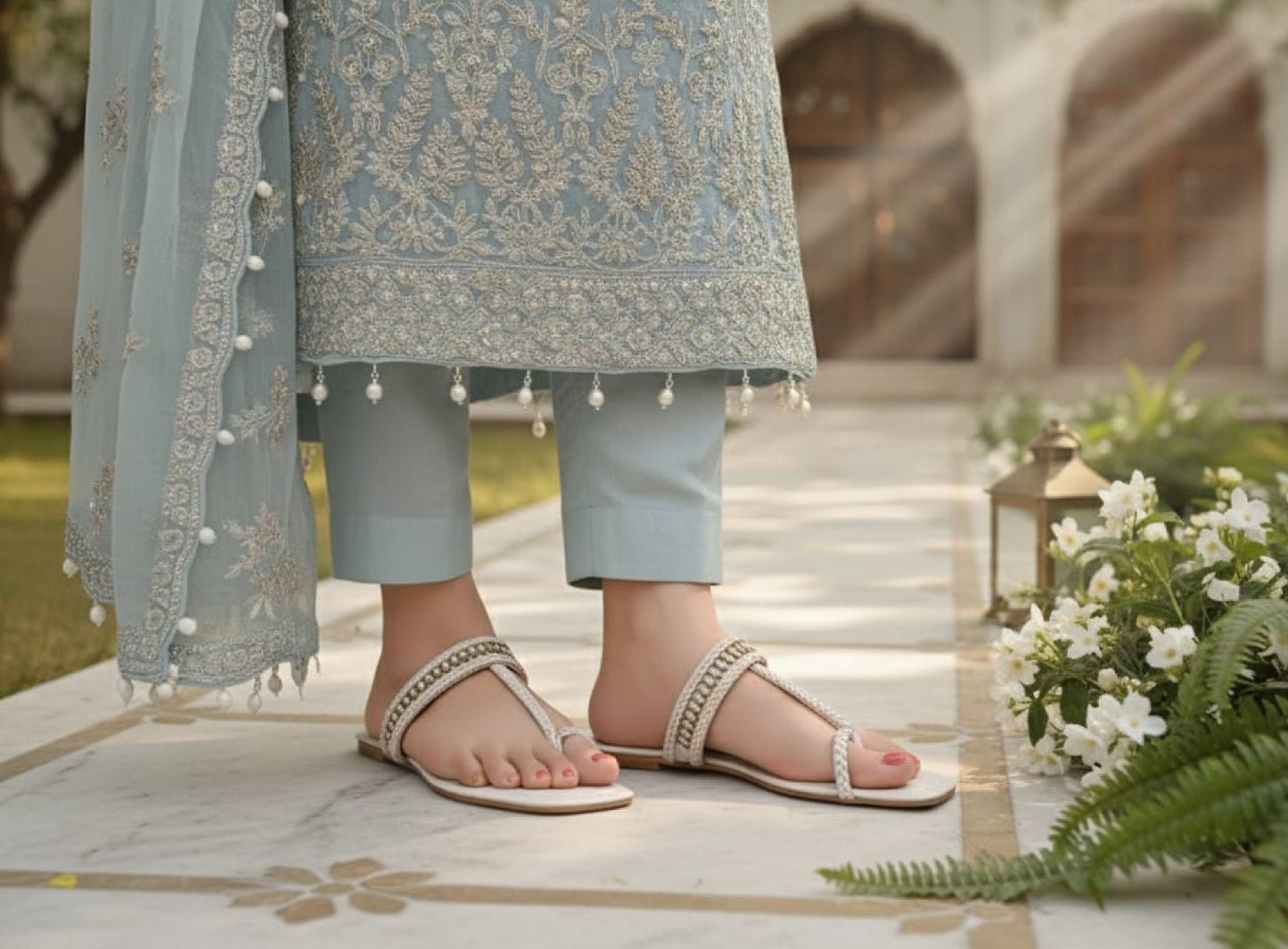 Handcrafted sandals that blend comfort and timeless elegance. Braided detailing with a hint of shimmer for a sophisticated touch. Perfect for everyday or festive wear.(B71)