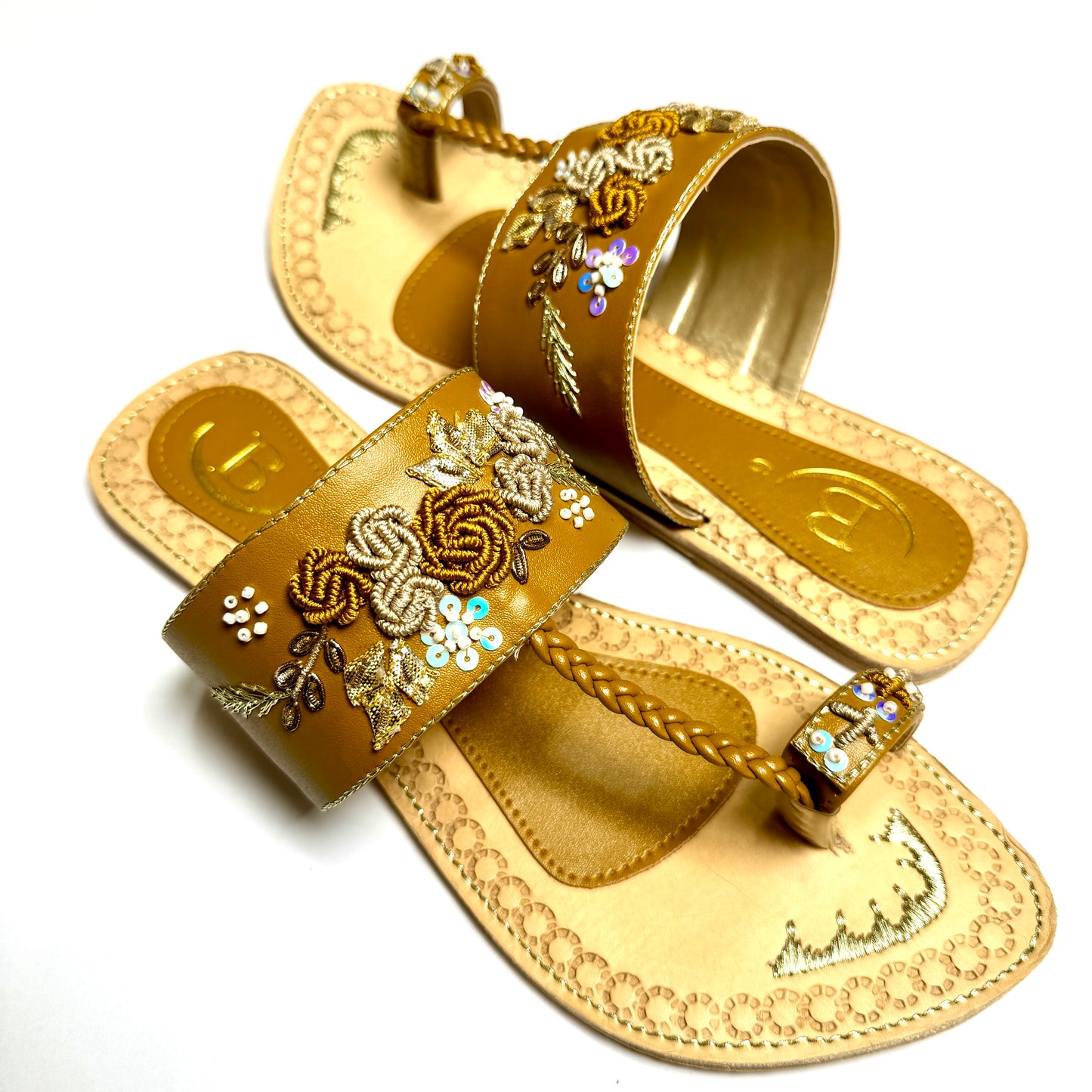 Bisma handmade embroidery toe post leather summer party wedding sandals Saanwri (B27)