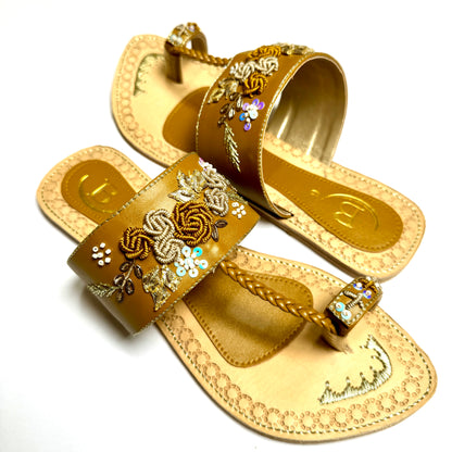 Bisma handmade embroidery toe post leather summer party wedding sandals Saanwri (B27)