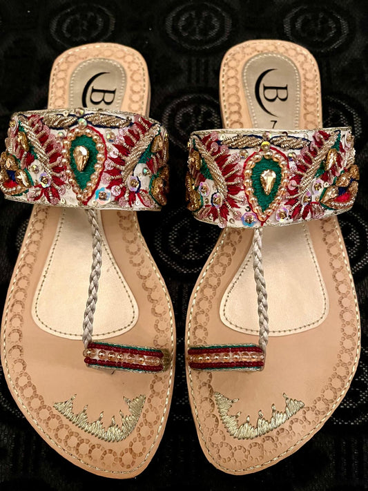 Bisma handmade embroidery toe post leather summer party wedding sandals Heera Mandi (B16)