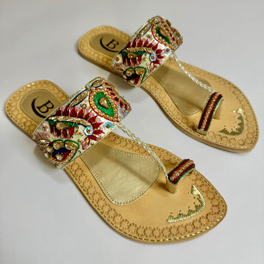Bisma handmade embroidery toe post leather summer party wedding sandals Heera Mandi (B16)