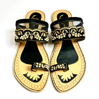 Bisma handmade embroidery toe post leather summer party wedding sandals Resham Sandals (B23)