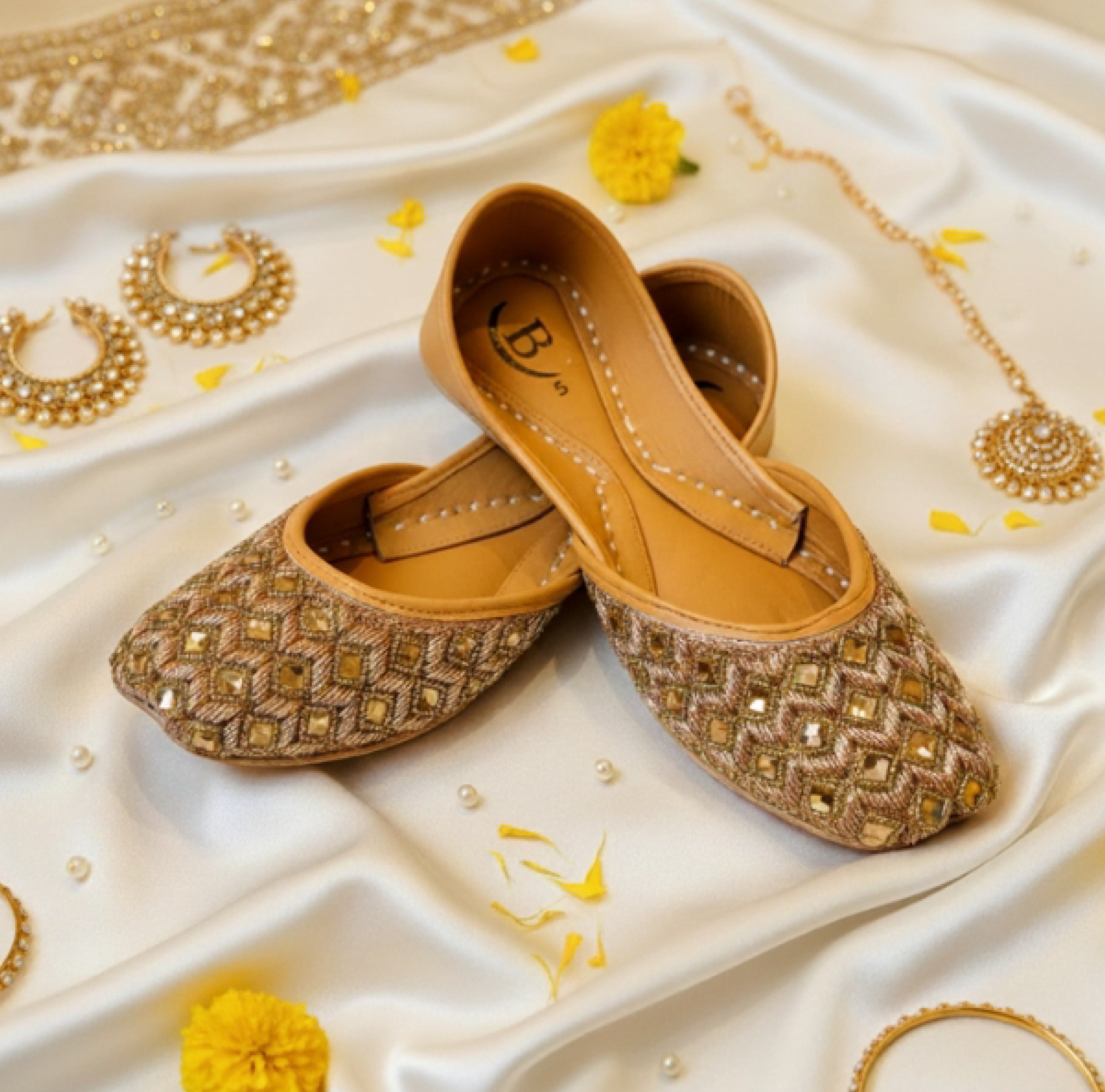 Bisma Handmade Khussa Mojari – Indian Punjabi Jutti for Women | Wedding & Party Shoes with Sitara Embroidery (B12)