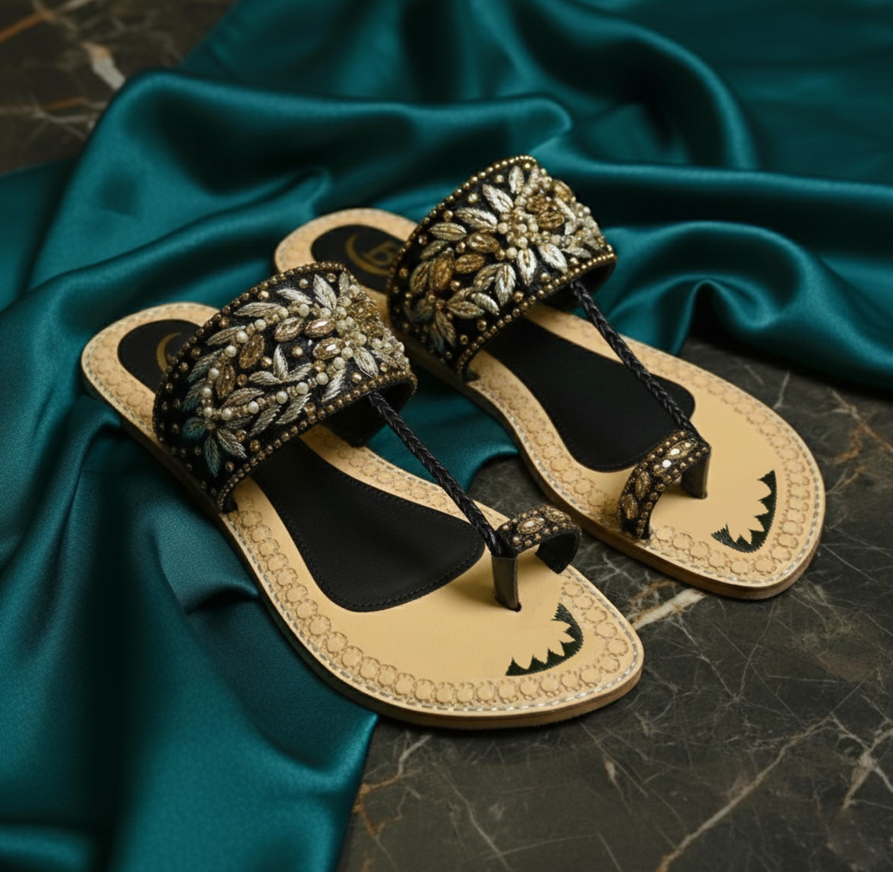 Bisma Handmade Embroidery Toe-Post Leather Sandals – Rang Mahaal (B18)