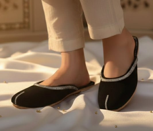 Bisma Handcrafted Leather Khussa with Delicate Diamanté Detailing(B70)