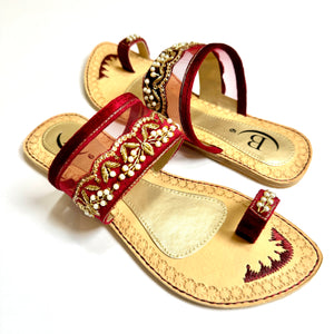 Womens Net embroidery Sandals Indian/ Punjabi Jutti / Chappal / Slip on Flat Wedding shoes/ Party/ Mendi/ Shoes / Sandals Footwear B23