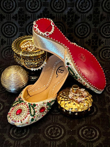 Traditional womens Handcrafted multi  Embellished Indian/ Punjabi Jutti / Khussa / Mojri Flat Wedding/ Party/ Mendi/ Shoes Footwear B6