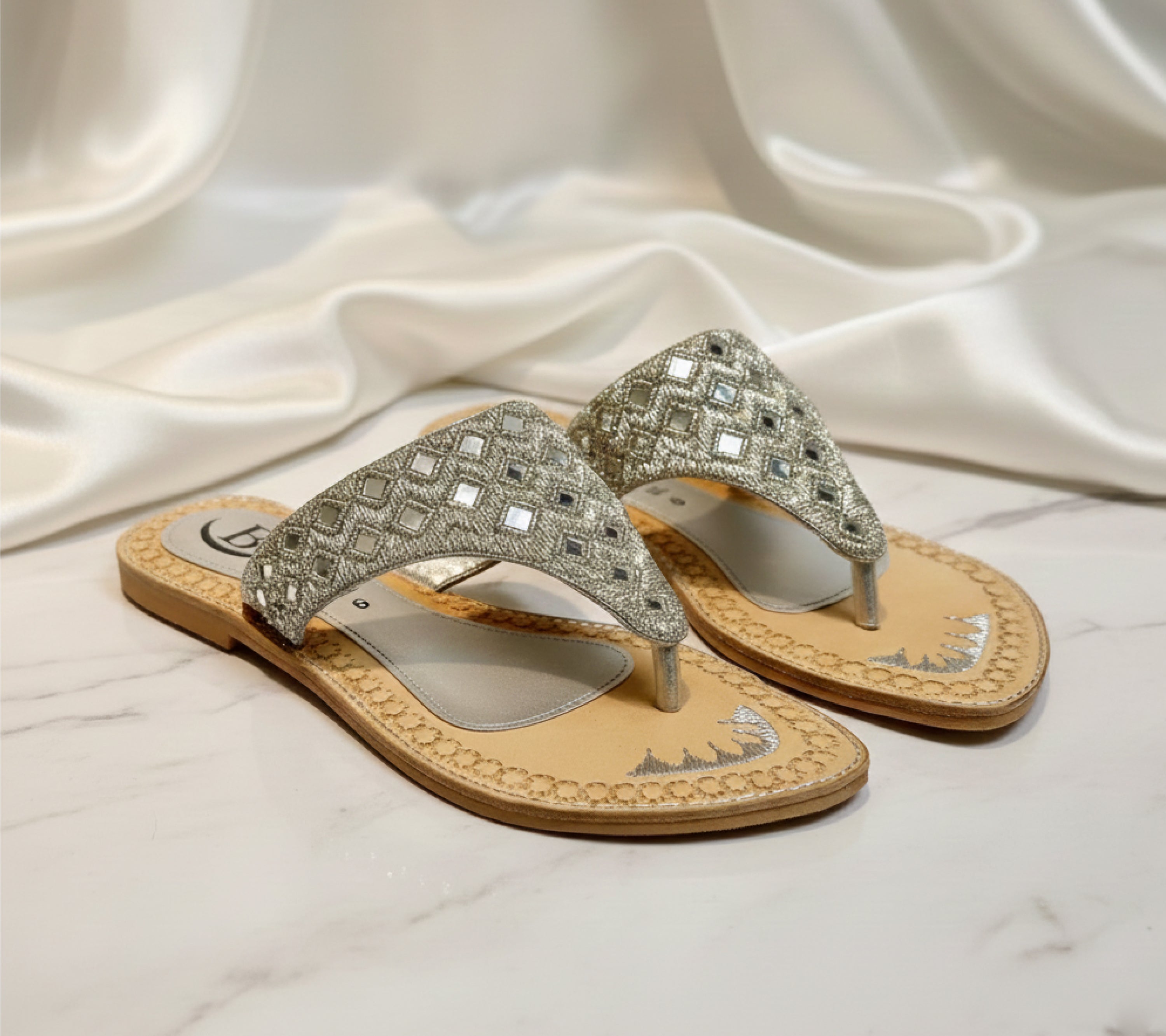 Bisma handmade embroidery toe post leather summer party wedding sandals Sitara V Sandal  (B14)