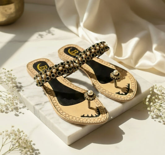 Bisma handmade embroidery toe post leather summer party wedding sandals Dilruba (B13)