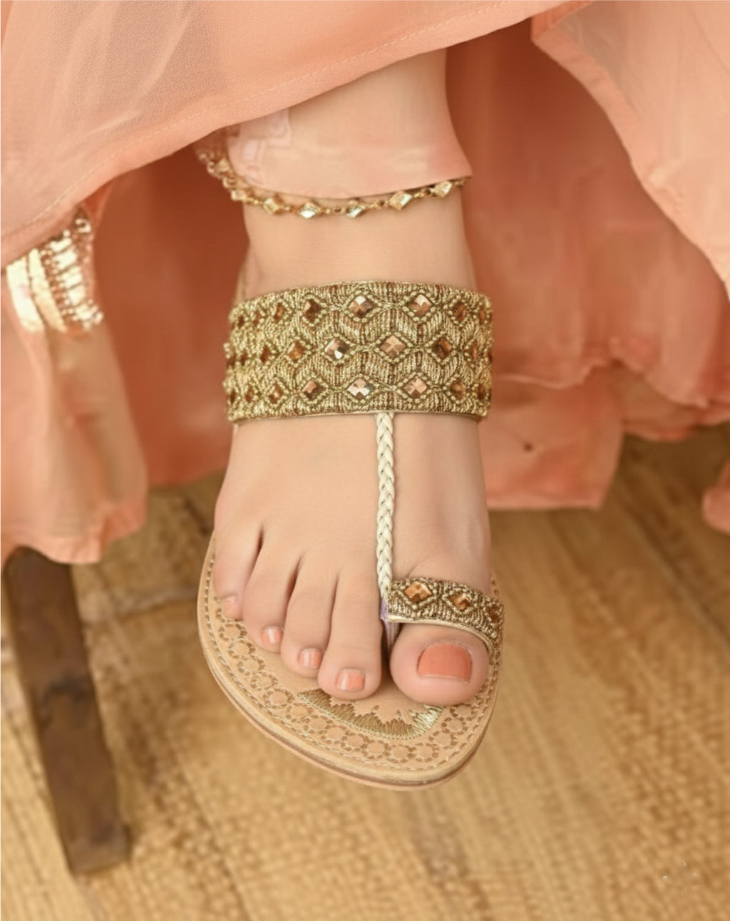 Bisma handmade embroidery toe post leather summer party wedding sandals Sitara (B22)