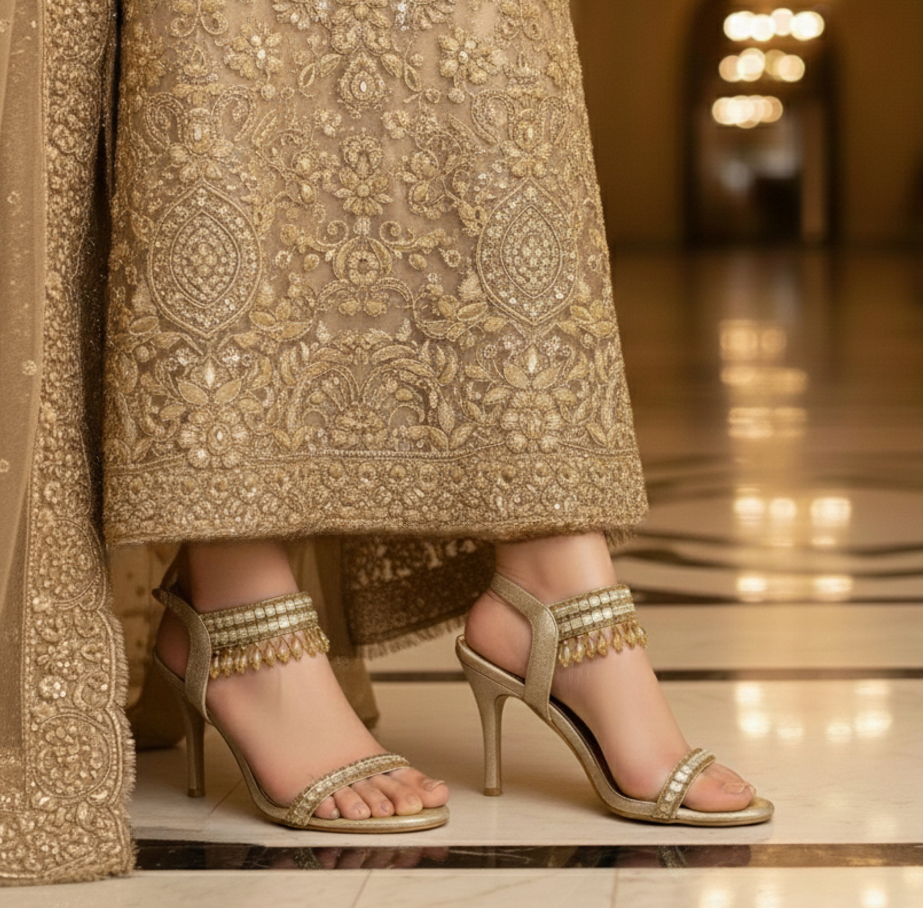 Bisma Luxury Handmade Sandal 4 inch heel Black, Gold, Silver, Wedding Party Style (B36) Diamante Pearl Effect