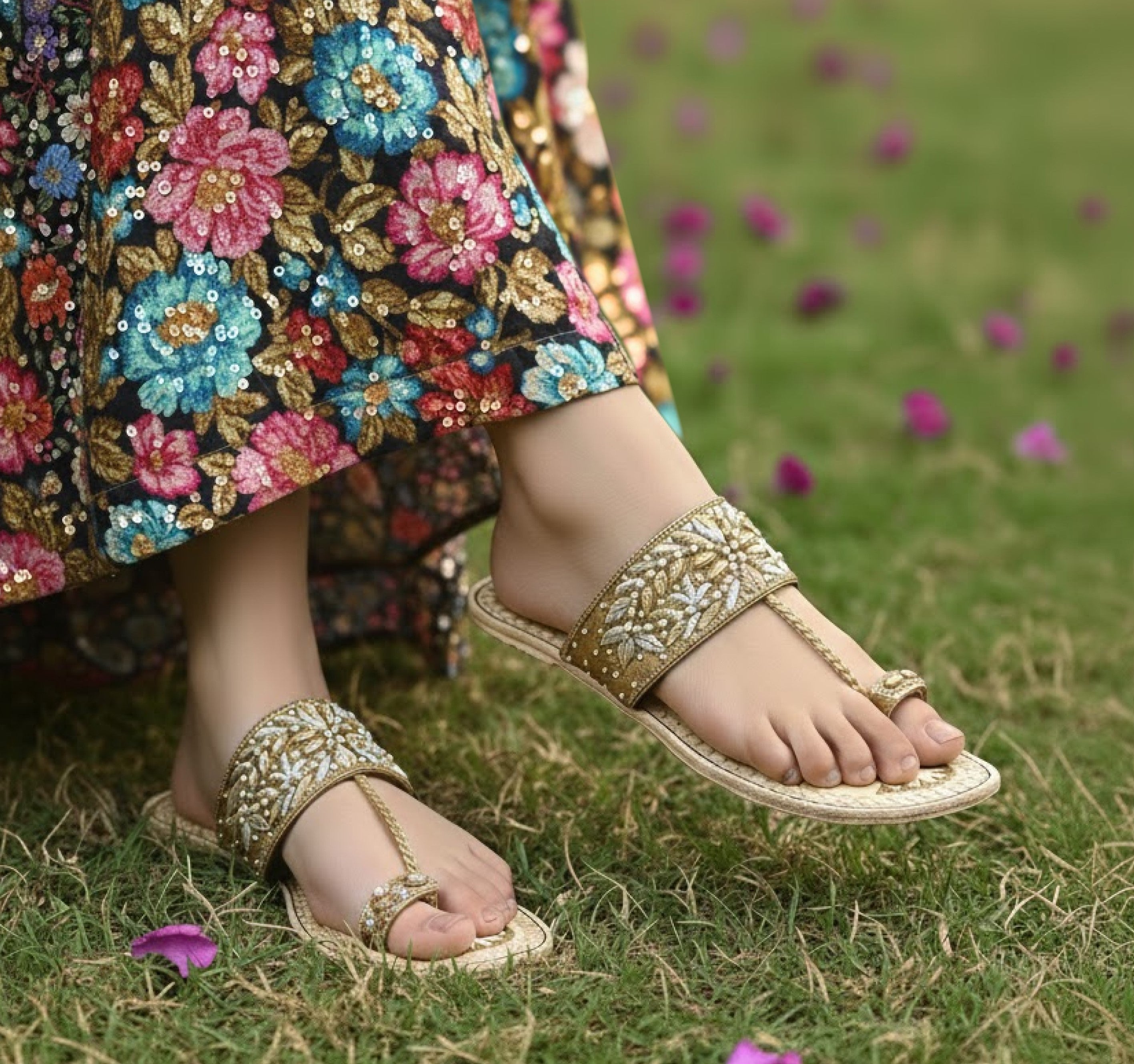 Bisma Handmade Embroidery Toe-Post Leather Sandals – Rang Mahaal (B18)