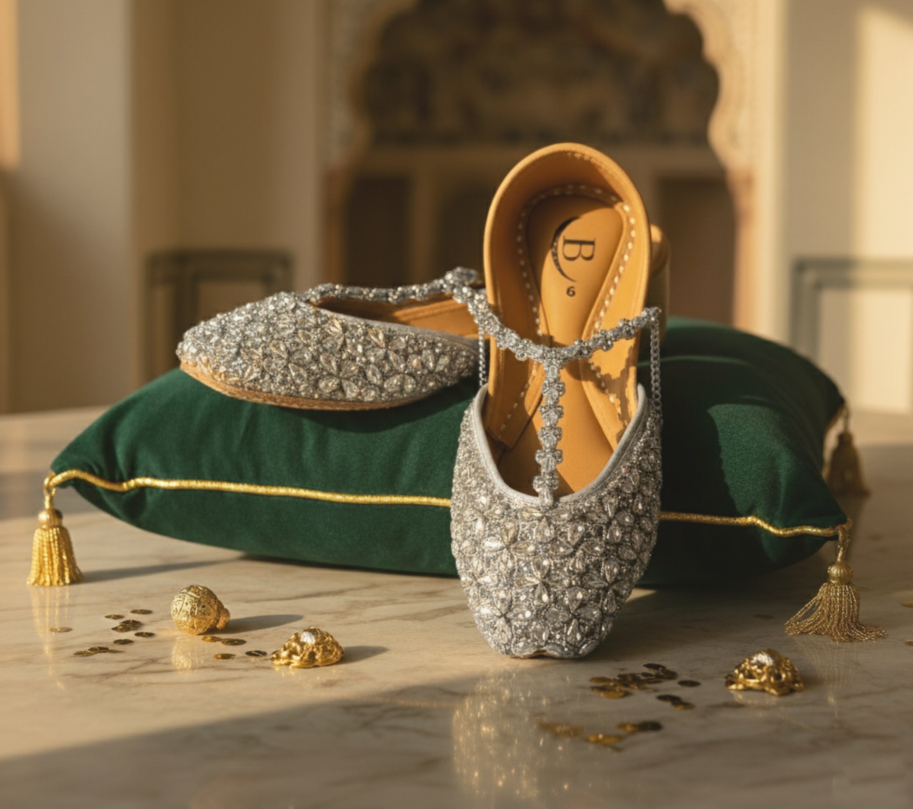 Bisma Handmade Khussa Mojri Indian Punjabi Jutti, Wedding Party Style Kohinoor  (B11)