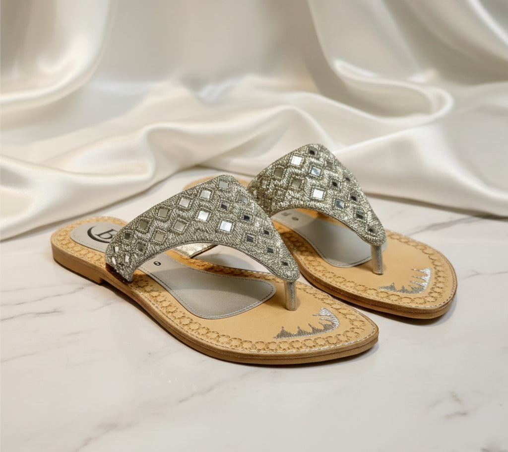 Bisma handmade embroidery toe post leather summer party wedding sandals Sitara V Sandal  (B14)