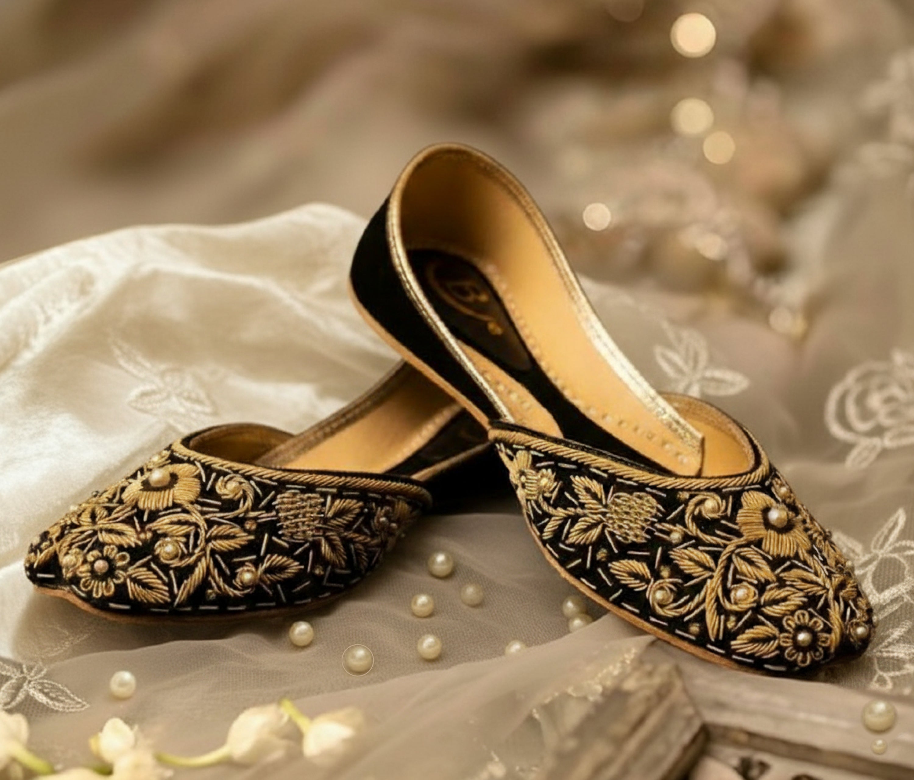Bisma Handmade Suede Khussa Mojri – Indian Punjabi Jutti with Zari Embroidery (B4)