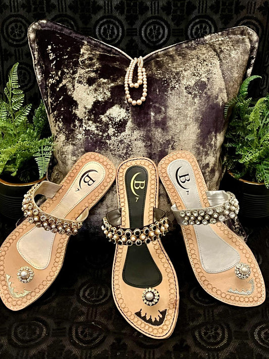 Bisma handmade embroidery toe post leather summer party wedding sandals Dilruba (B13)