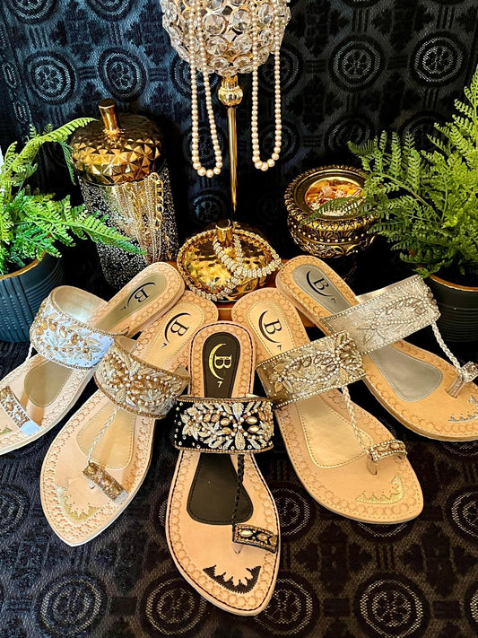 Bisma handmade embroidery toe post leather summer party wedding sandals Rang Mahaal  (B18)