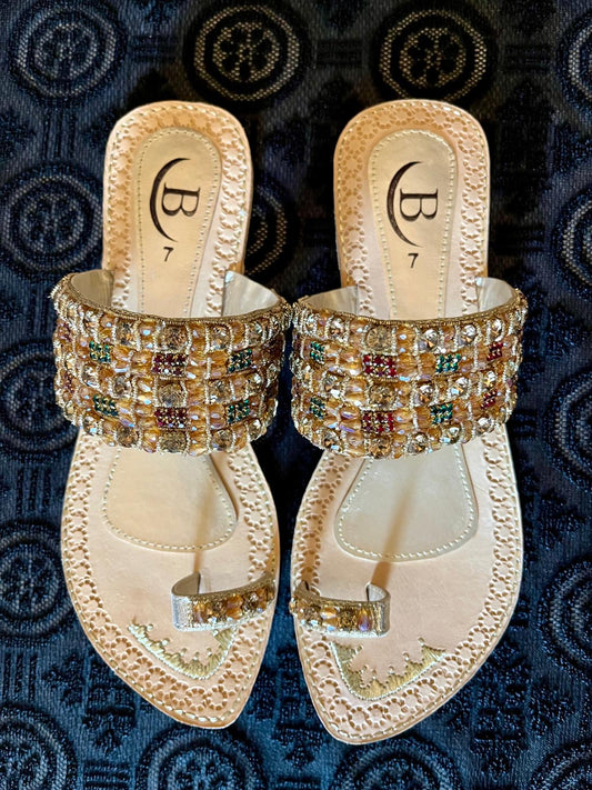 Bisma handmade embroidery toe post leather summer party wedding sandals Noor Mahal Toe Post (B25)