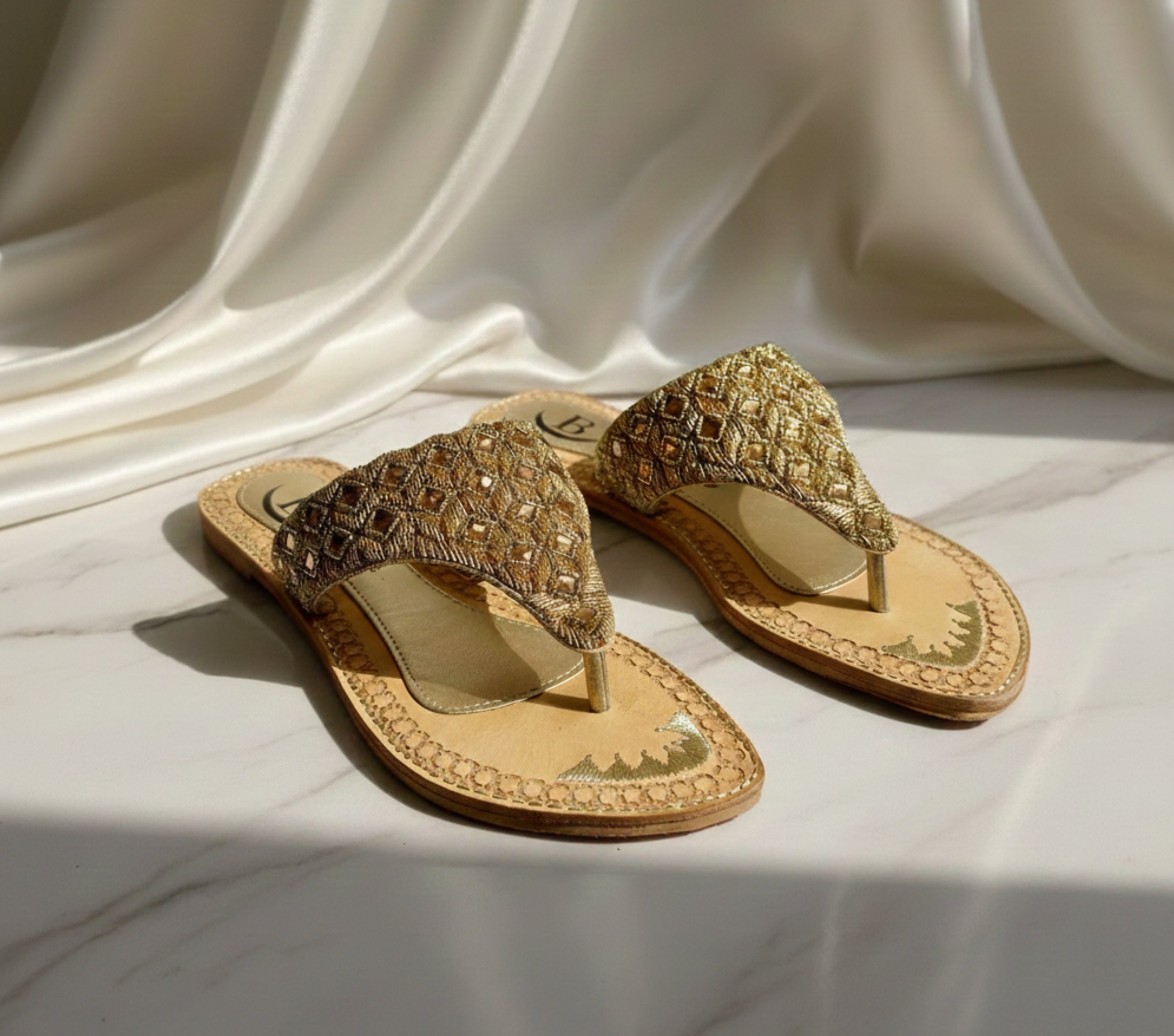 Bisma handmade embroidery toe post leather summer party wedding sandals Sitara V Sandal  (B14)