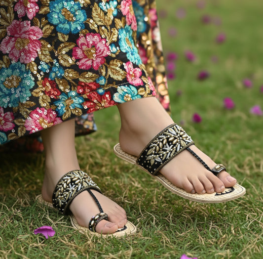 Bisma Handmade Embroidery Toe-Post Leather Sandals – Rang Mahaal (B18)