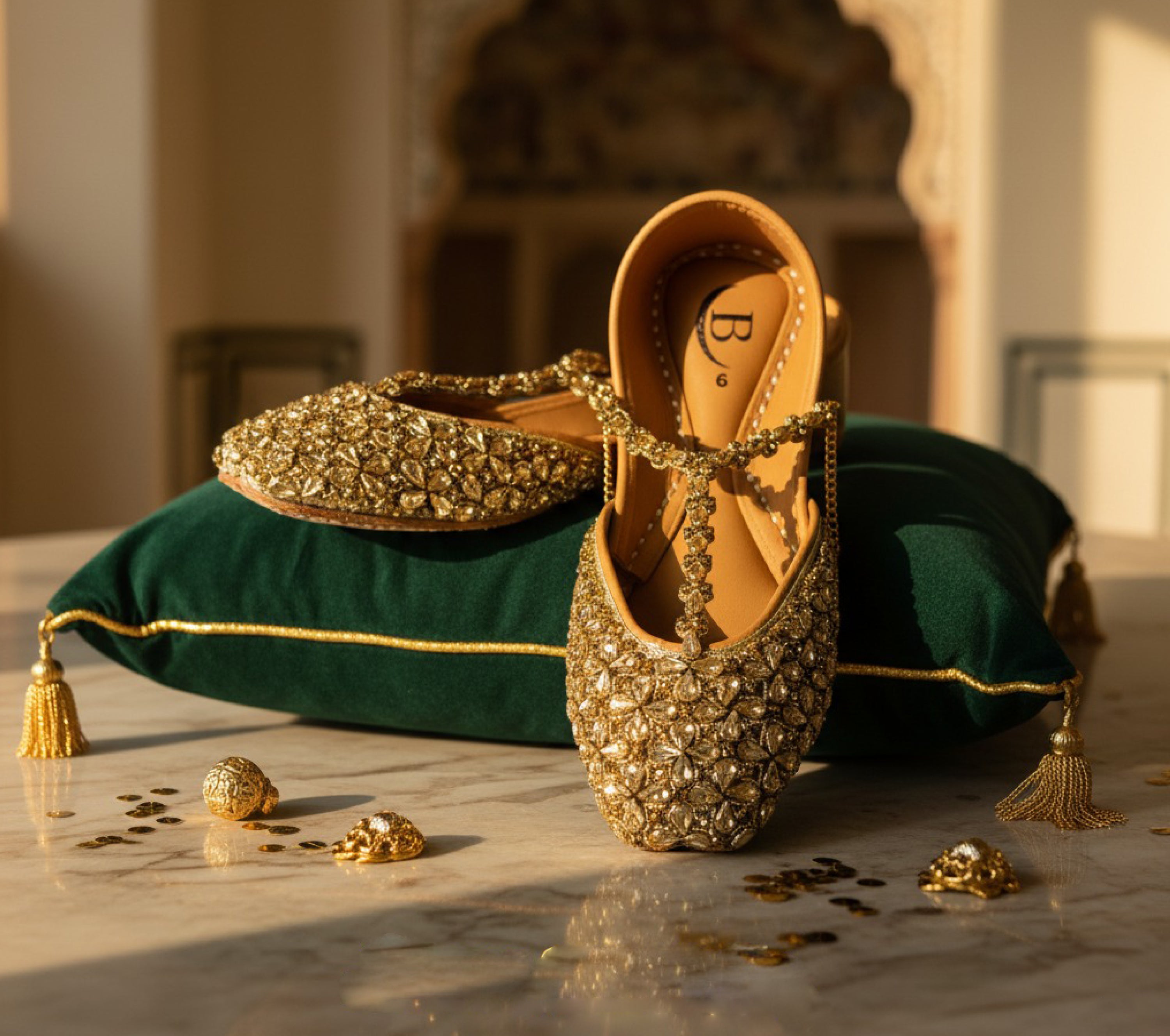 Bisma Handmade Khussa Mojri Indian Punjabi Jutti, Wedding Party Style Kohinoor  (B11)