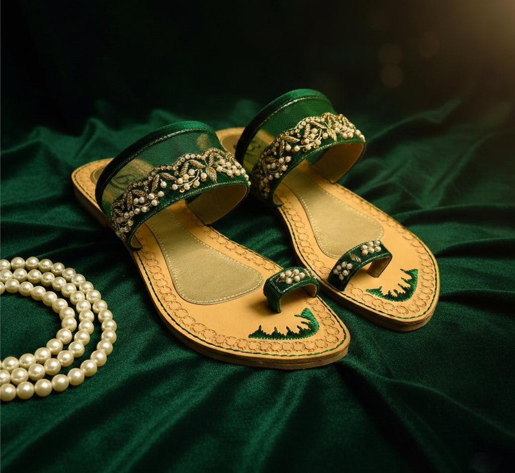Bisma Handmade Embroidered Leather Toe-Post Sandals – Summer Party & Wedding FootwearResham Sandals (B23)