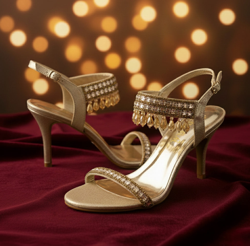 Bisma Luxury Handmade Sandal 4 inch heel Black, Gold, Silver, Wedding Party Style (B36) Diamante Pearl Effect